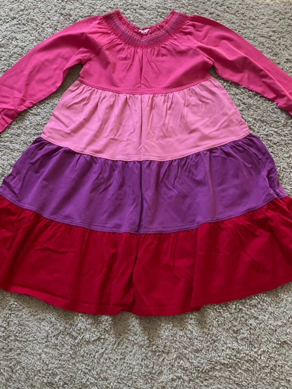 Hanna Andersson Tiered Colorblock Dress. Size  140 (US 10). Multi.  100% Cotton.